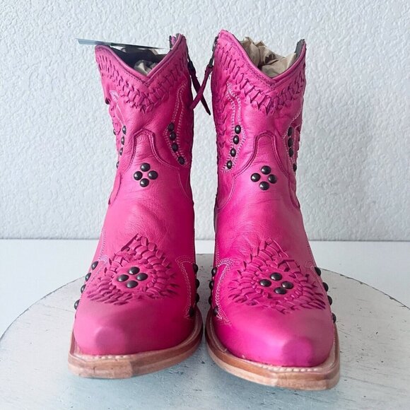 Lane COSSETTE Womens Cowboy Booties 8 Western Cowgirl Short Boots Pink Leather - Picture 5 of 11